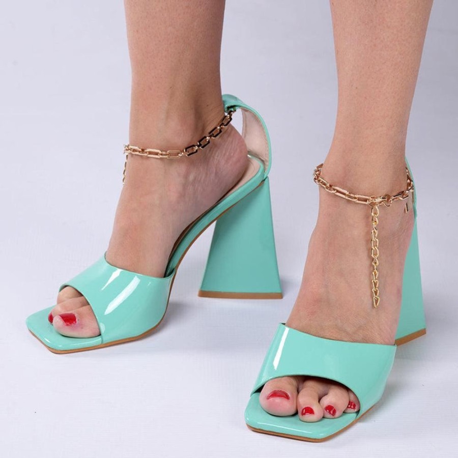 Heels Madison Heart of New York | Madison Addison Ankle Chain Sandals Green