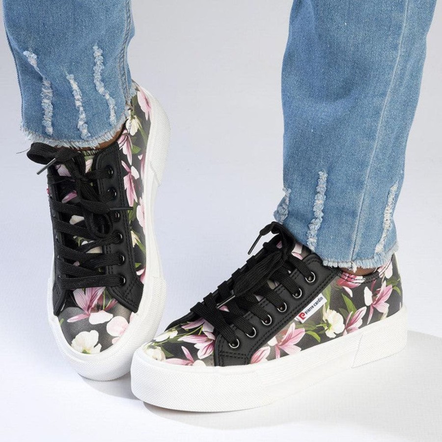 Sneakers Pierre Cardin | Pierre Cardin Lucienne Floral Sneaker Black Multi