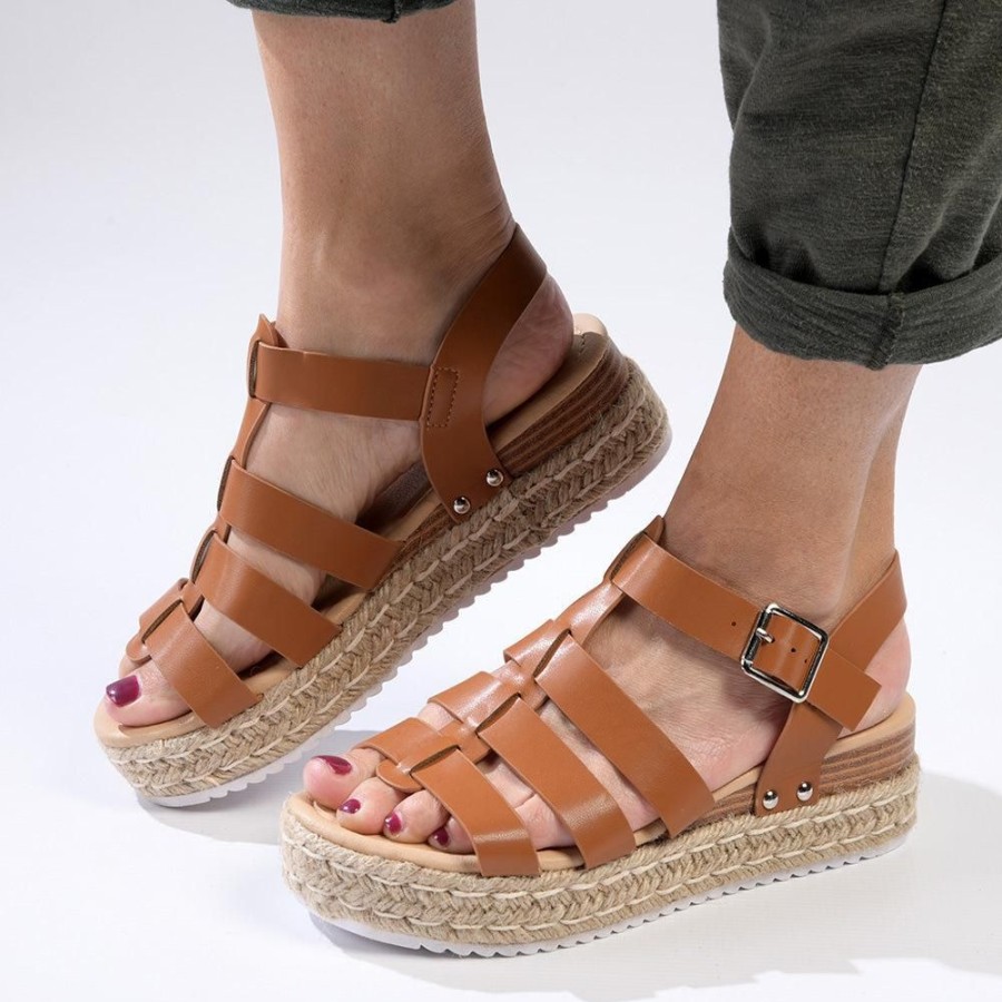 Sandals Madison Heart of New York | Madison Casablanca Strappy Espadrille Wedge Sandal Tan