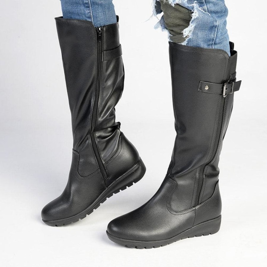 Boots Franco Rossi | Franco Rossi Diana Low Wedge Boot Black Mono