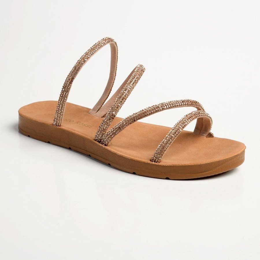 Sandals Franco Rossi | Franco Rossi Amber Ladies Flat Bling Mule Rose/Toffee