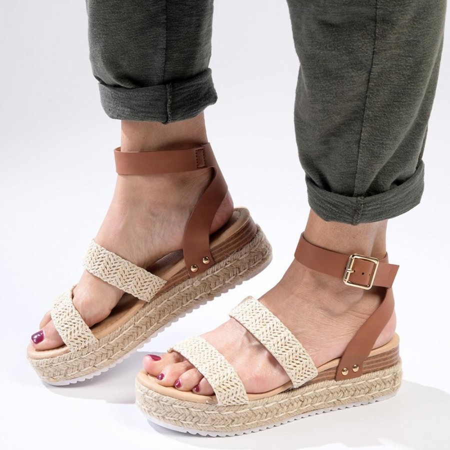 Espadrilles Madison Heart of New York | Madison Cassie Double Strap Espadrille Sandals Natural/Tan