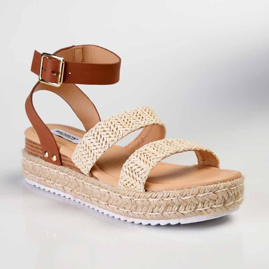 Espadrilles Madison Heart of New York | Madison Cassie Double Strap Espadrille Sandals Natural/Tan