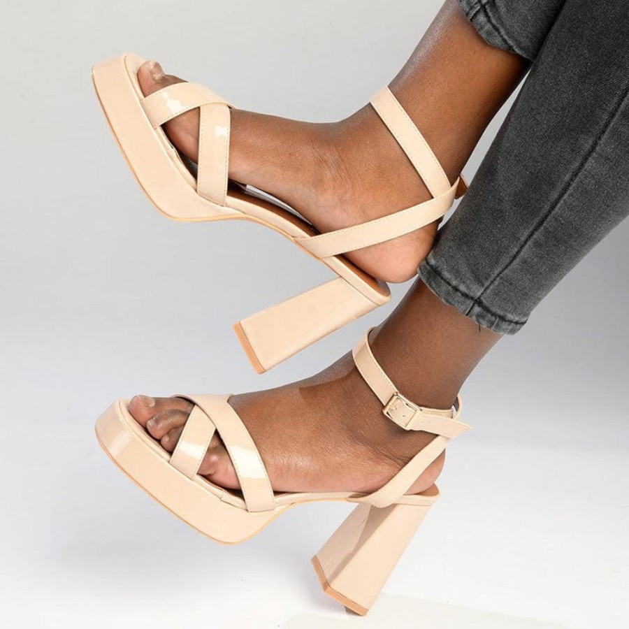 Sandals Madison Heart of New York | Madison Lesi Platfom Block Heel Nude