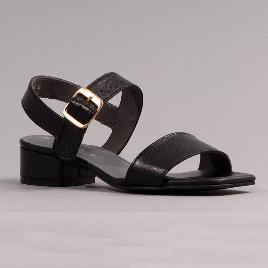 Heels Froggie | Froggie Toni Leather Block Heel Ankle Strap Sandal Black