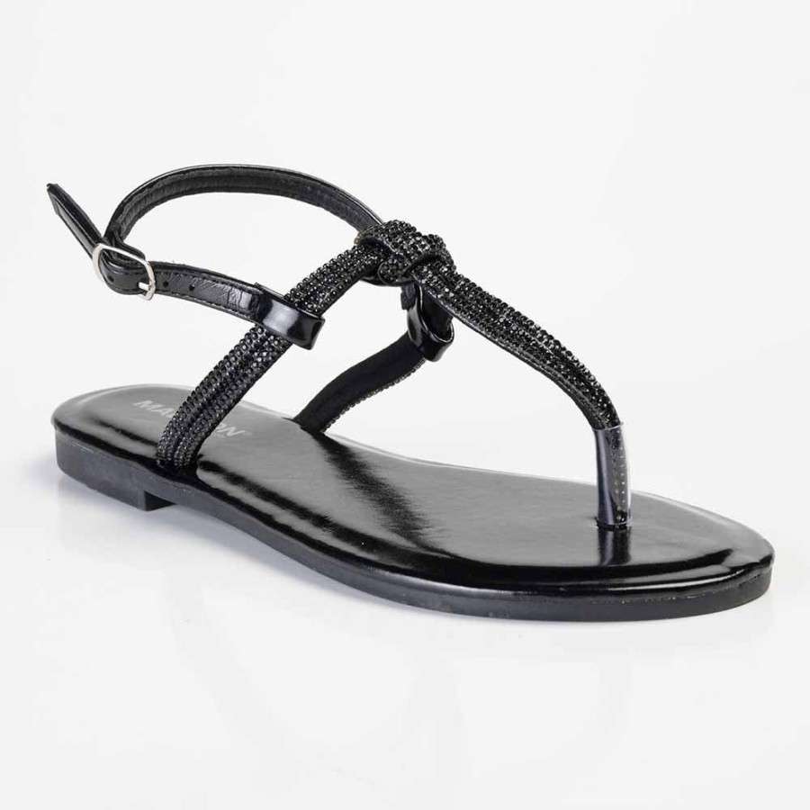 Slippers & Flats Madison Heart of New York | Madison Heather Metallic T-Bar Sandal Black