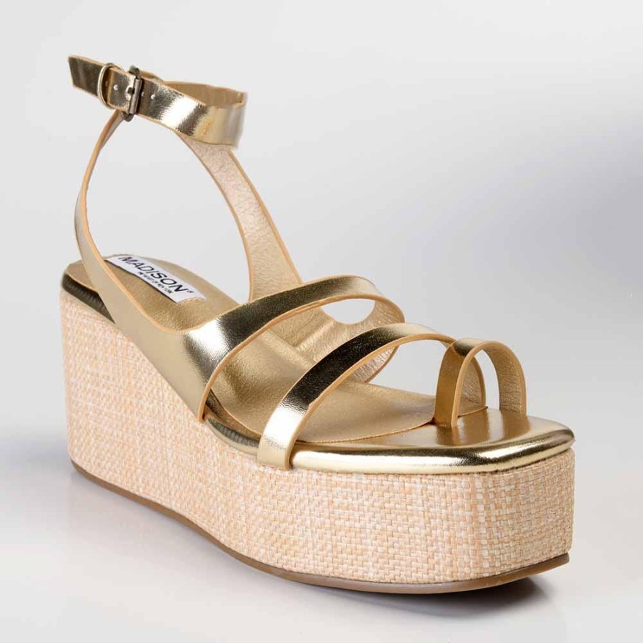 Espadrilles Madison Heart of New York | Madison Cara Strappy Wedge Sandal White Gold