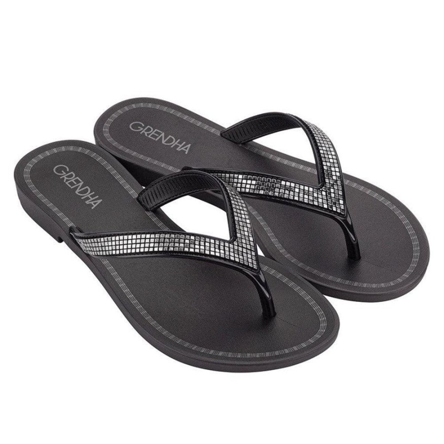 Slippers & Flats Grendha | Grendha Nene Glitter Slip On Thong Sandals Black