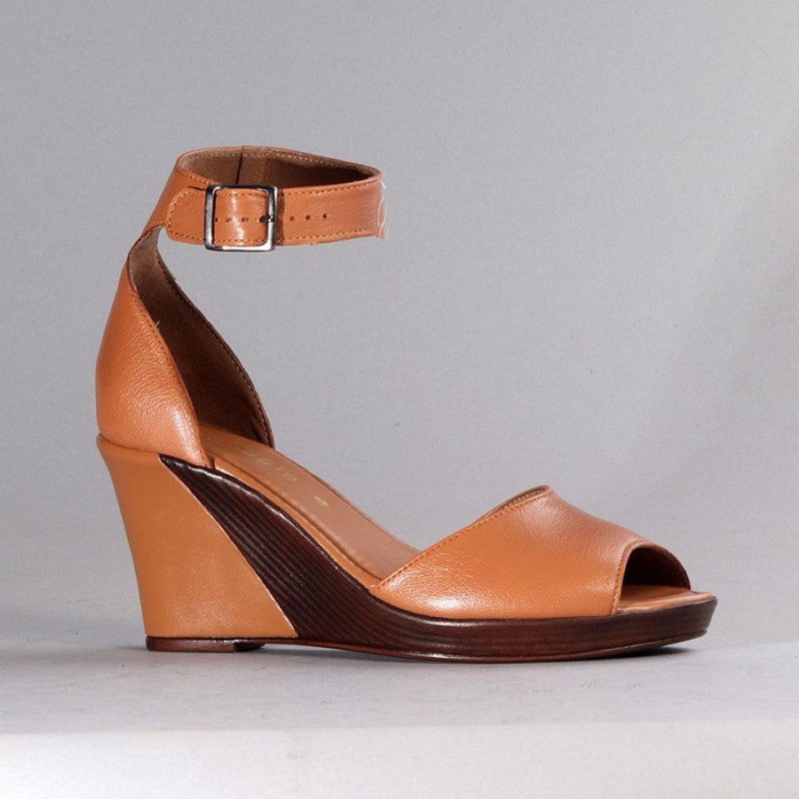 Sandals Froggie | Froggie Merissa Leather Peep Toe Wedge Tan