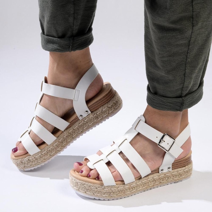 Wedges Madison Heart of New York | Madison Casablanca Strappy Espadrille Wedge Sandal White