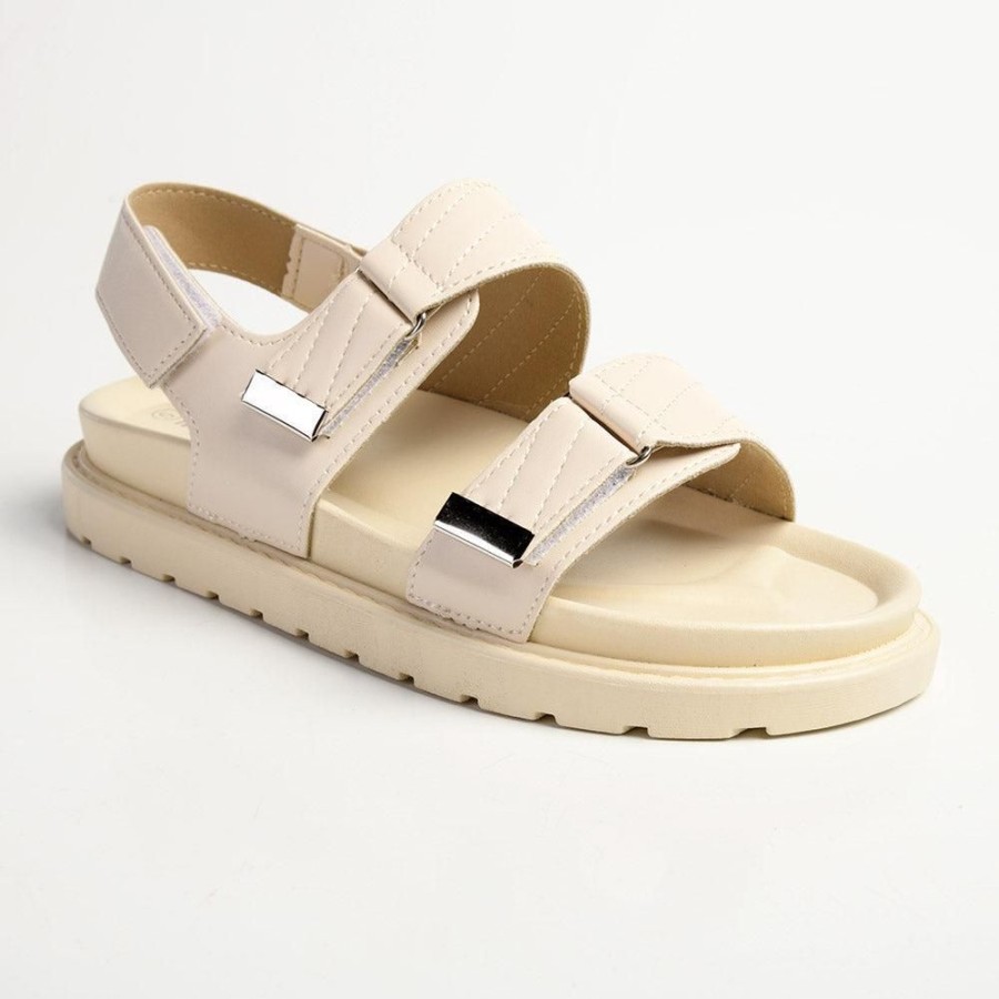 Slippers & Flats Madison Heart of New York | Madison Eloise Velcro Strap Footbed Sandals Nude