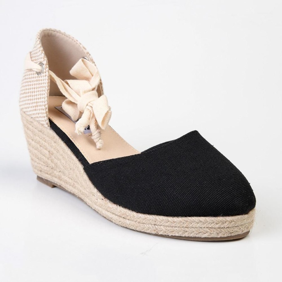 Wedges Madison Heart of New York | Madison Cleo Closed Toe Espadrille Wedge Black