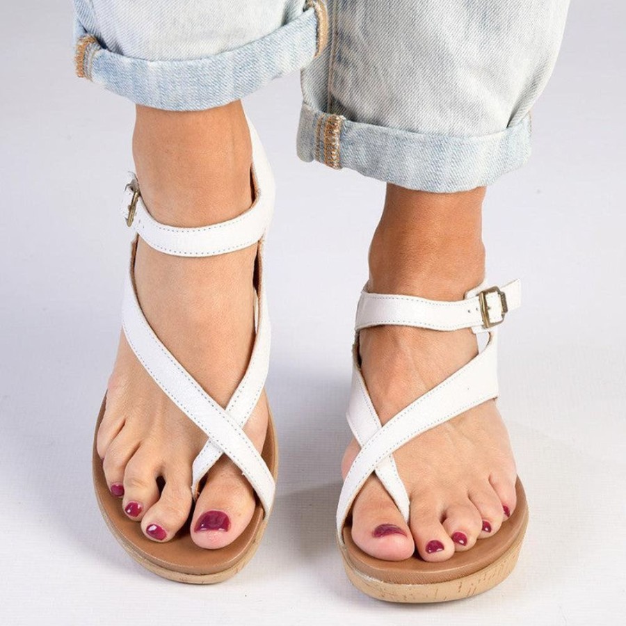 Sandals Tsonga | Tsonga Umnyango Leather Cork Wrap Sandals White Cayak