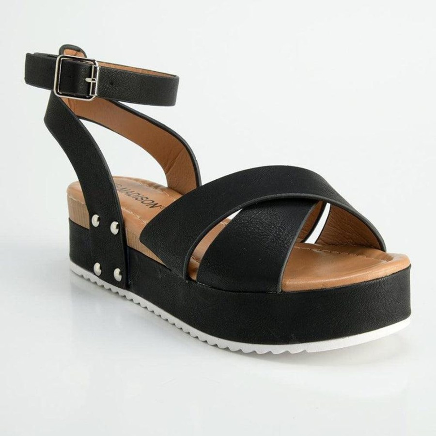 Wedges Madison Heart of New York | Madison Kali Cross Strap Wedge Sandal Black