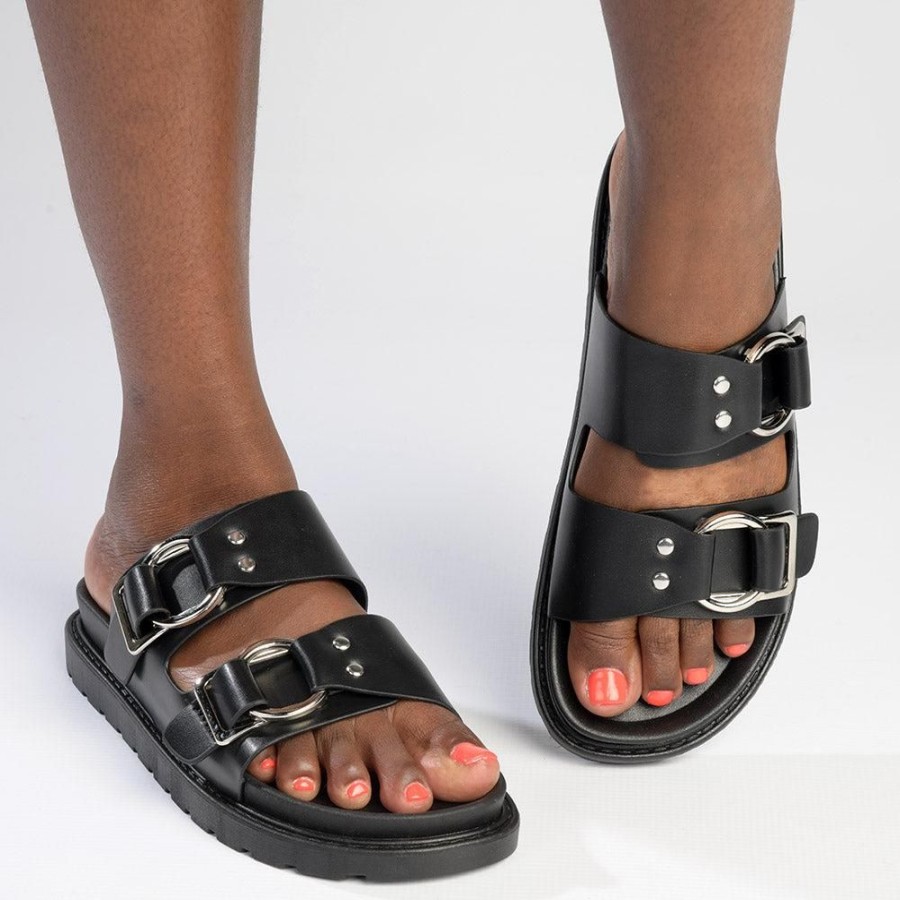 Sandals Madison Heart of New York | Madison Ayla Double Strap Sandals Black