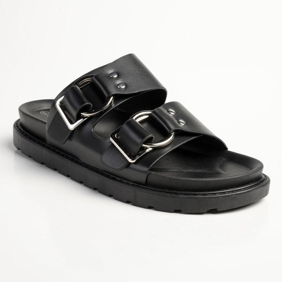 Sandals Madison Heart of New York | Madison Ayla Double Strap Sandals Black