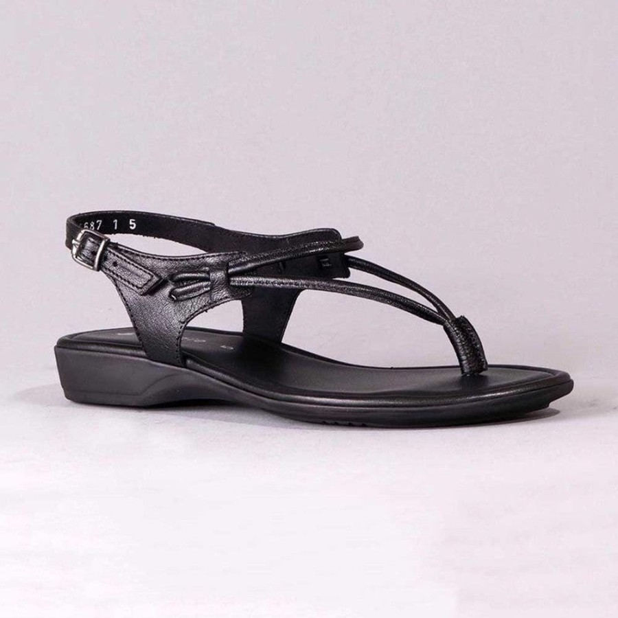 Sandals Froggie | Froggie Ella Leather Comfort Thong Sandal Black