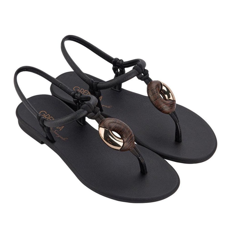 Slippers & Flats Grendha | Grendha Rubina Slingback Thong Sandals Black