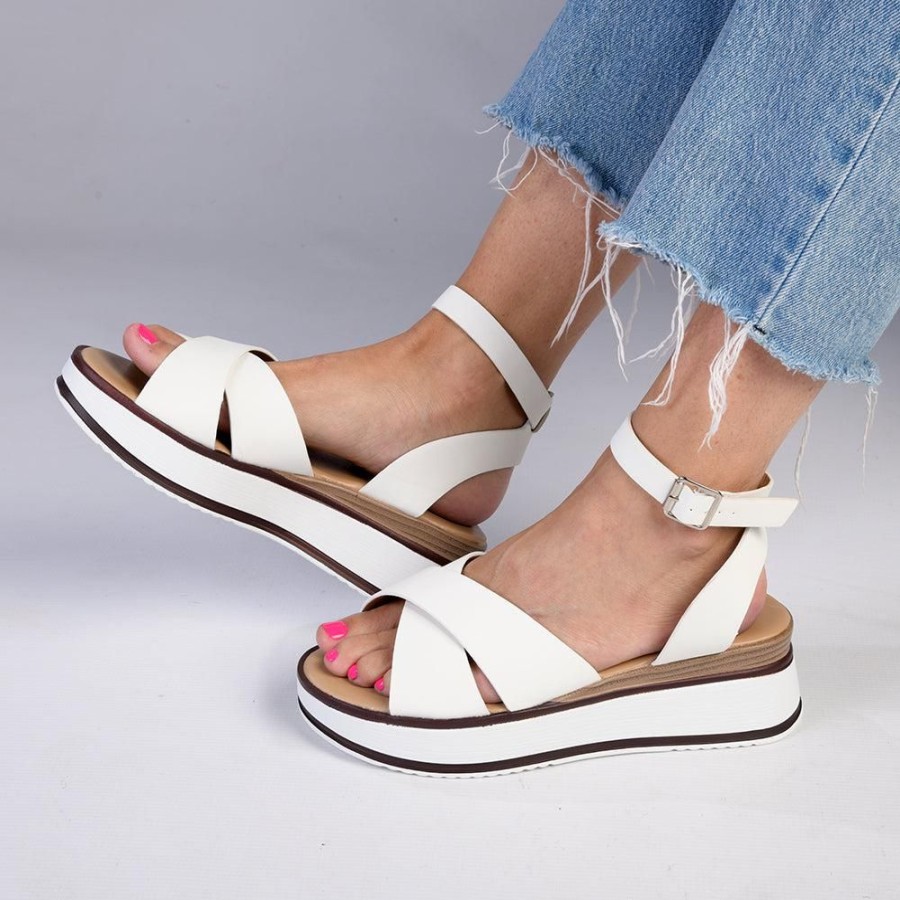 Wedges Madison Heart of New York | Madison Helena Sling Back Wedge Sandal White