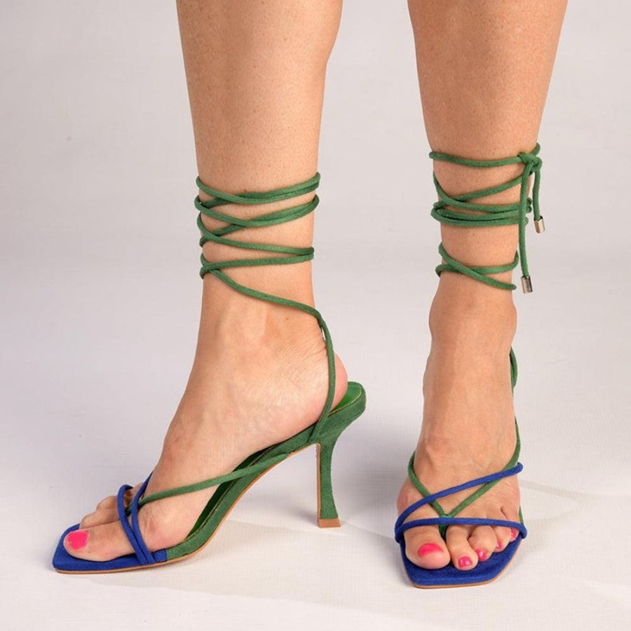 Sandals Madison Heart of New York | Madison Aspen Ankle Wrap Sandal Green/Cobalt