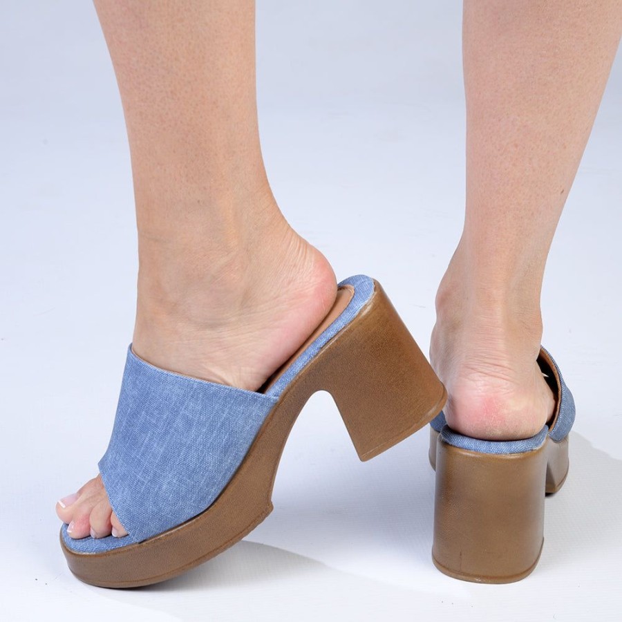 Heels Madison Heart of New York | Madison Harmony Slip On Mule Sandal Light Denim