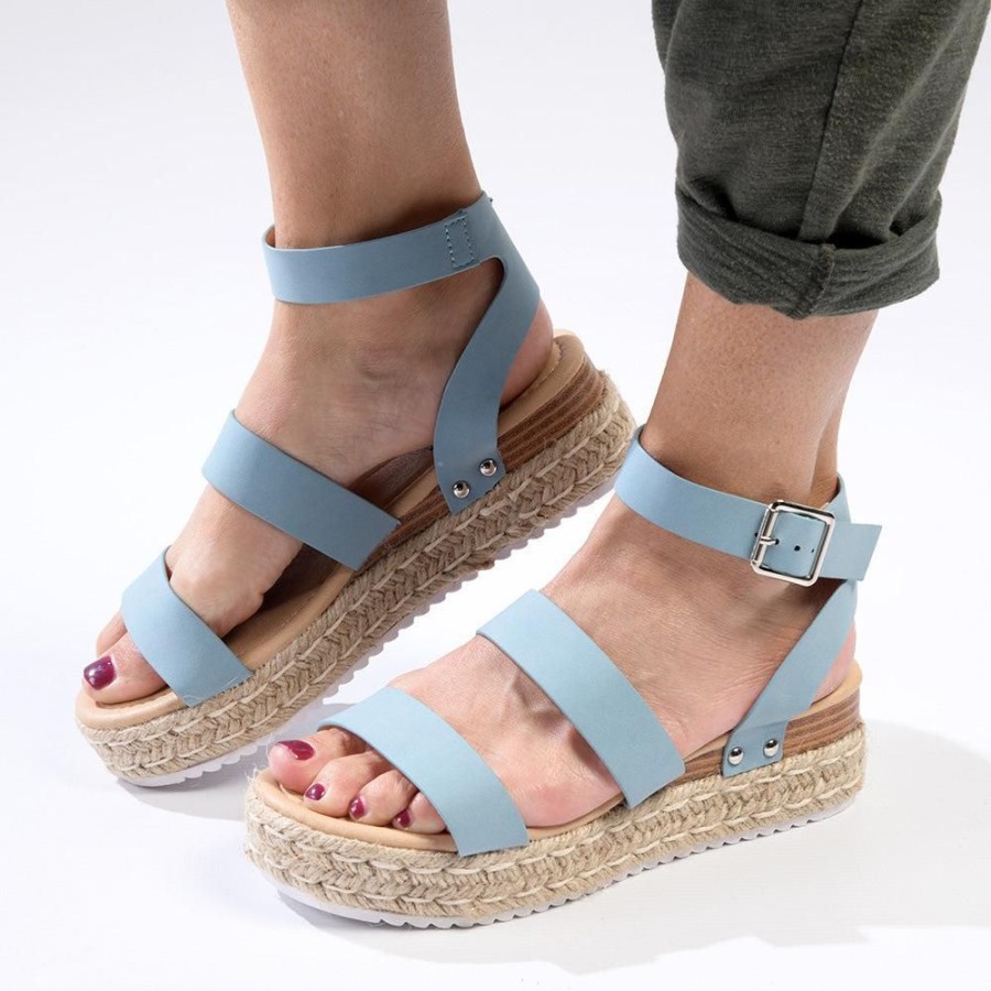 Sandals Madison Heart of New York | Madison Cassie Double Strap Espadrille Sandals Denim Blue