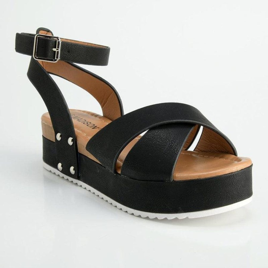 Sandals Madison Heart of New York | Madison Kali Cross Strap Wedge Sandal Black