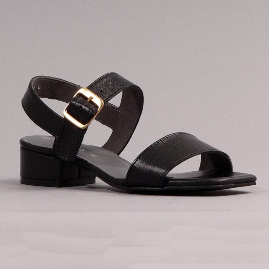 Sandals Froggie | Froggie Toni Leather Block Heel Ankle Strap Sandal Black