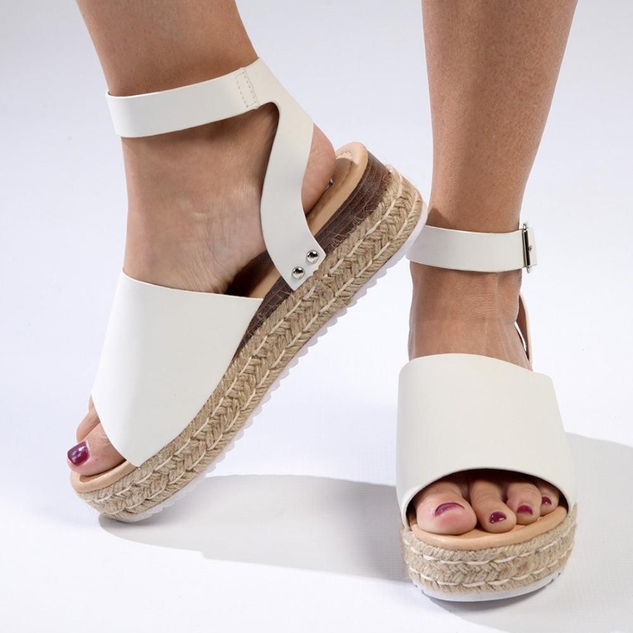 Sandals Madison Heart of New York | Madison Catherine Ankle Tie Espadrille Wedge Sandals White