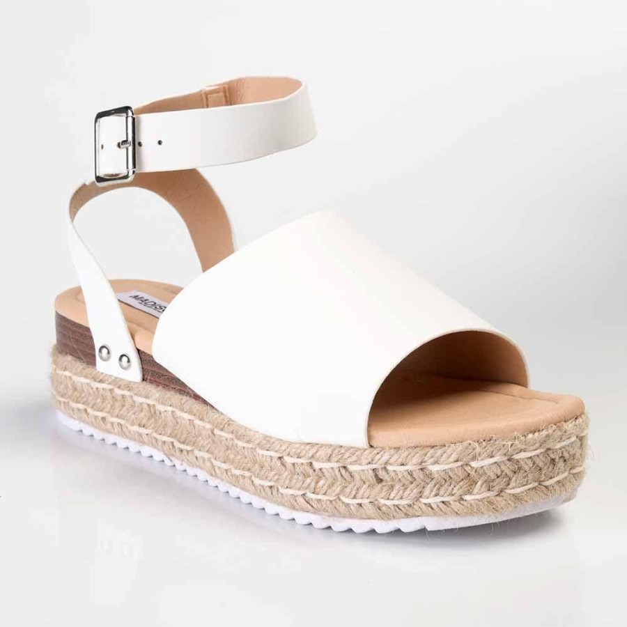 Sandals Madison Heart of New York | Madison Catherine Ankle Tie Espadrille Wedge Sandals White