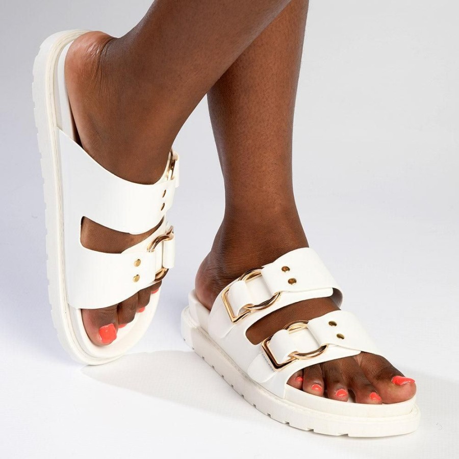 Slippers & Flats Madison Heart of New York | Madison Ayla Double Strap Sandals White