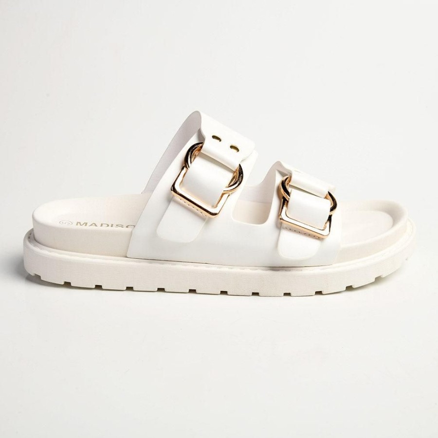 Slippers & Flats Madison Heart of New York | Madison Ayla Double Strap Sandals White