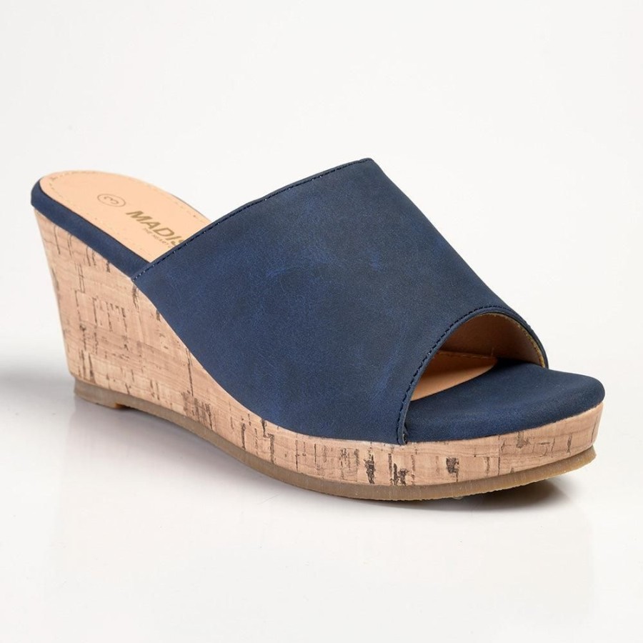 Sandals Madison Heart of New York | Madison Trudy Slip On Wedge Sandal Navy