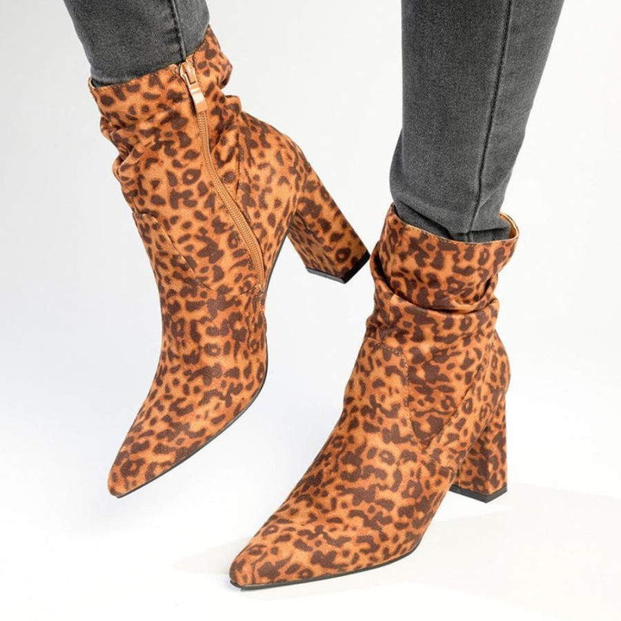 Boots Madison Heart of New York | Madison Andi Rouched Block Heel Ankle Boot Leopard