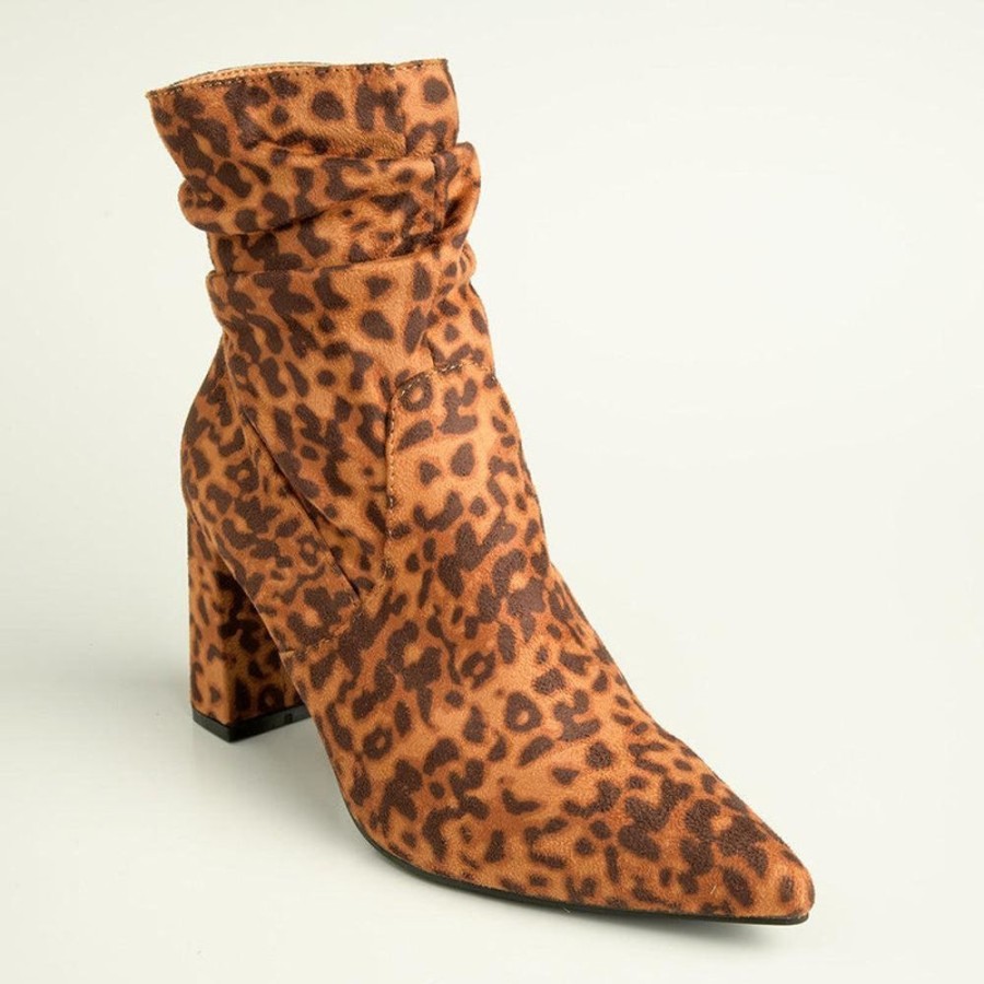 Boots Madison Heart of New York | Madison Andi Rouched Block Heel Ankle Boot Leopard