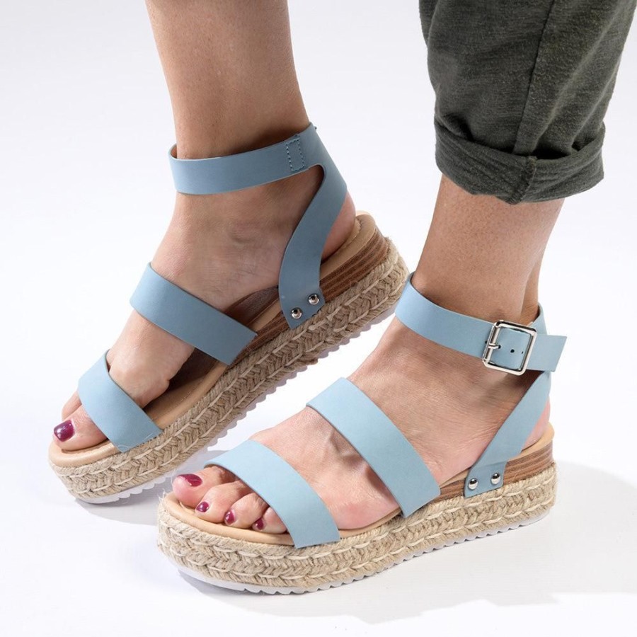 Wedges Madison Heart of New York | Madison Cassie Double Strap Espadrille Sandals Denim Blue