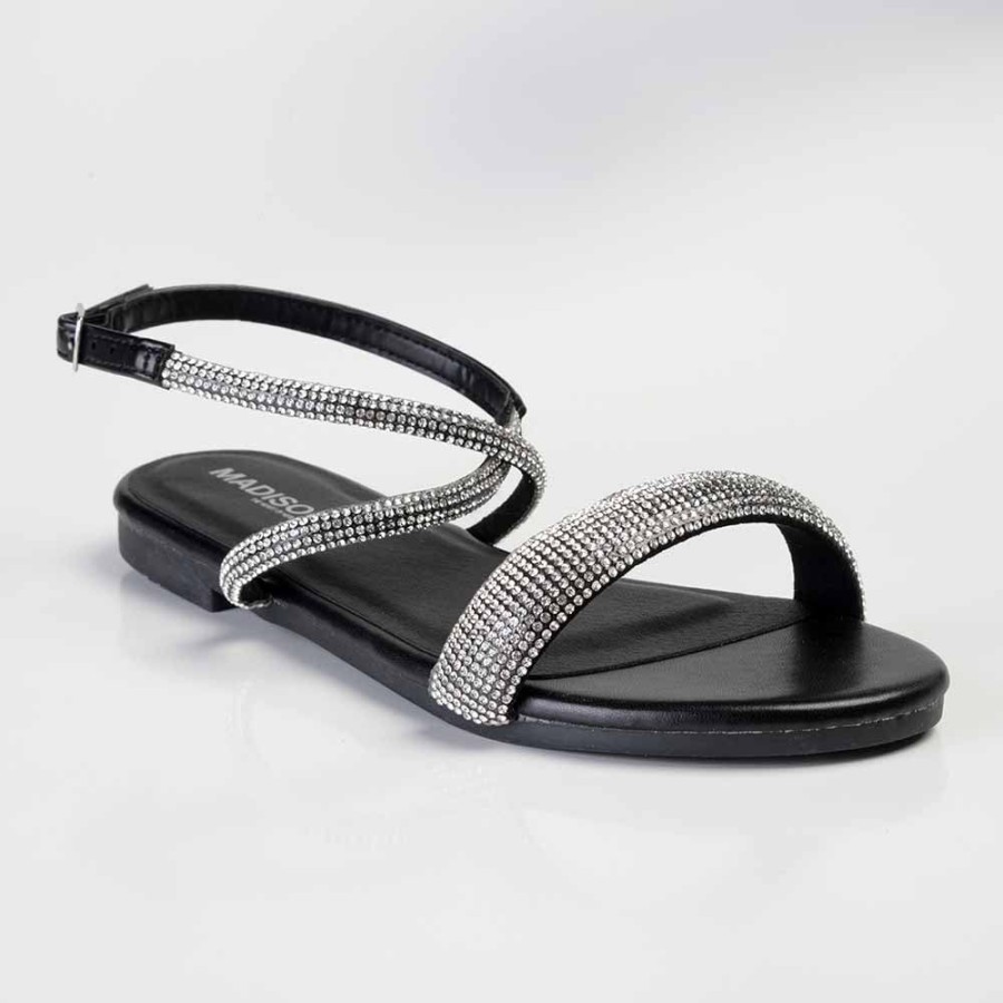 Slippers & Flats Madison Heart of New York | Madison Hillary Ankle Diamond Detail Sandal Black