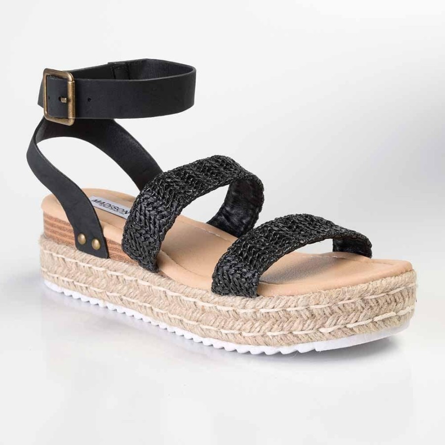 Wedges Madison Heart of New York | Madison Cassie Double Strap Espadrille Sandals Black