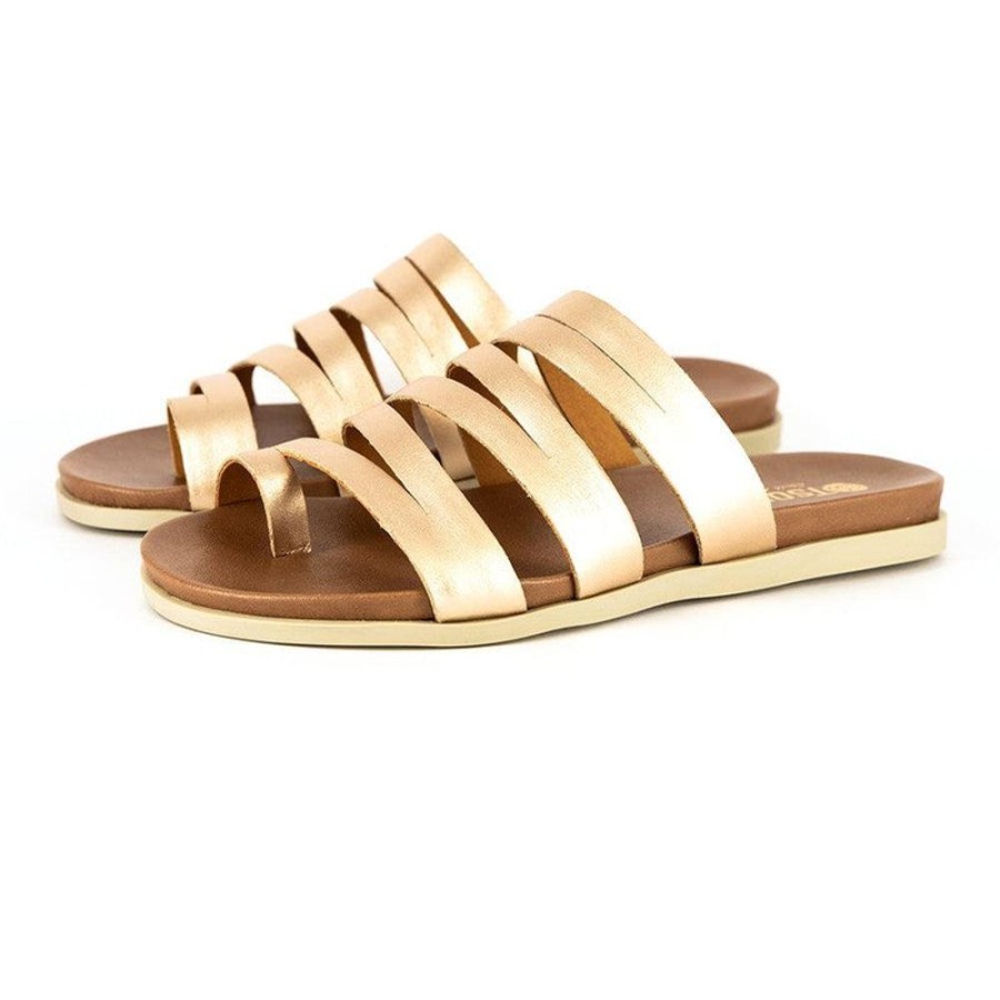 Slippers & Flats Tsonga | Tsonga Abuye Strappy Sandals Gold Nappa Prime