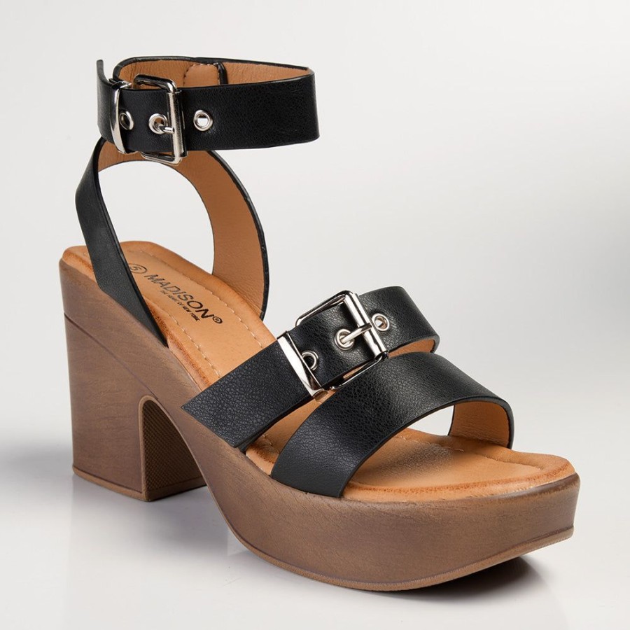 Sandals Madison Heart of New York | Madison Annie Clog Ankle Buckle Sandal Black