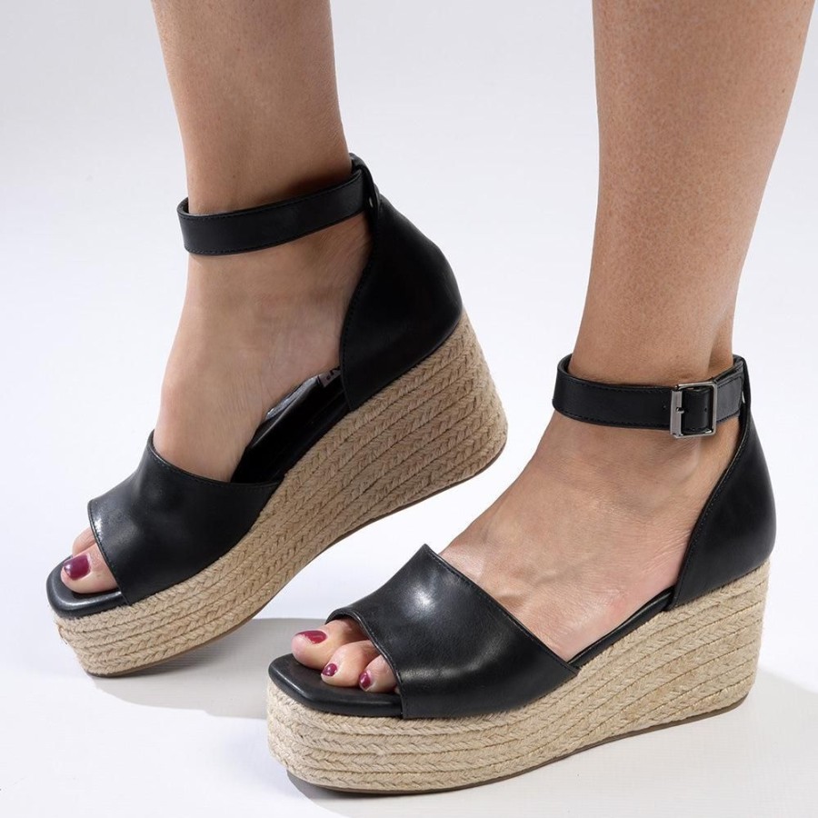 Sandals Madison Heart of New York | Madison Cameron Espadrille Wedge Black