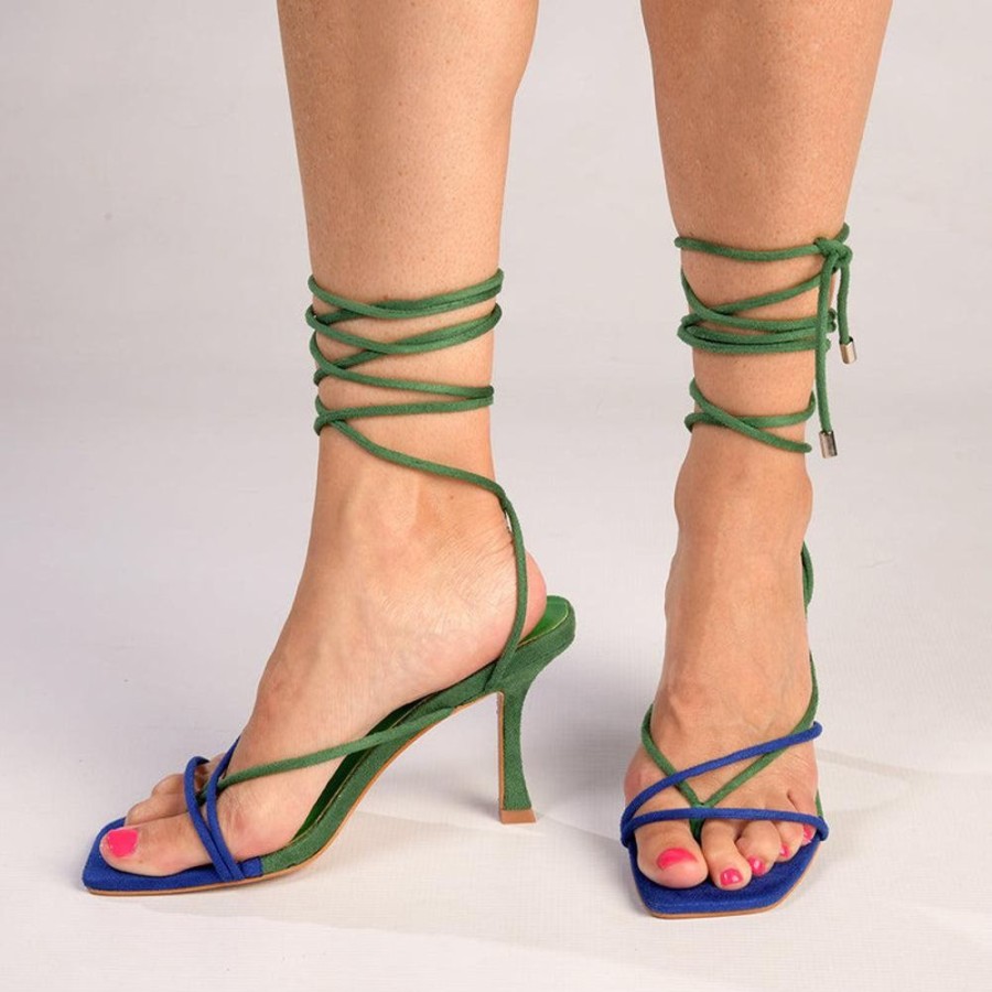 Heels Madison Heart of New York | Madison Aspen Ankle Wrap Sandal Green/Cobalt