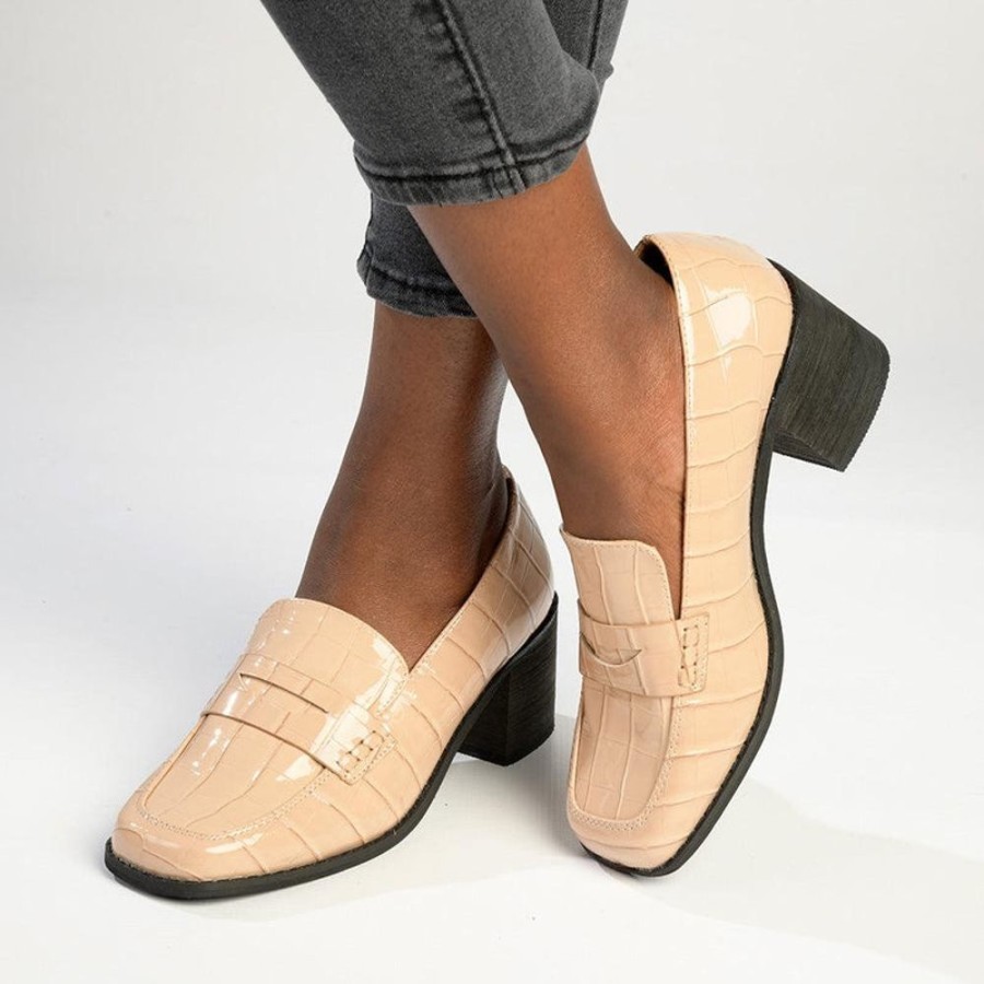 Brogues Madison Heart of New York | Madison Cindy Block Heel Loafer Nude