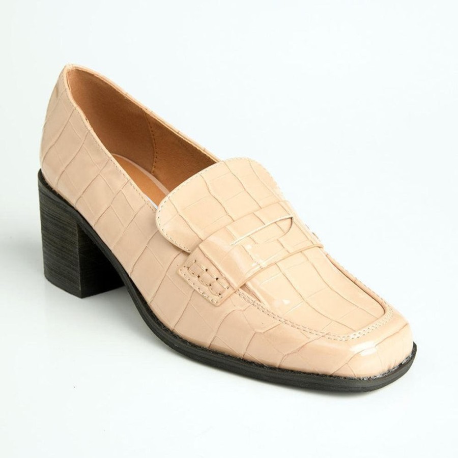 Brogues Madison Heart of New York | Madison Cindy Block Heel Loafer Nude