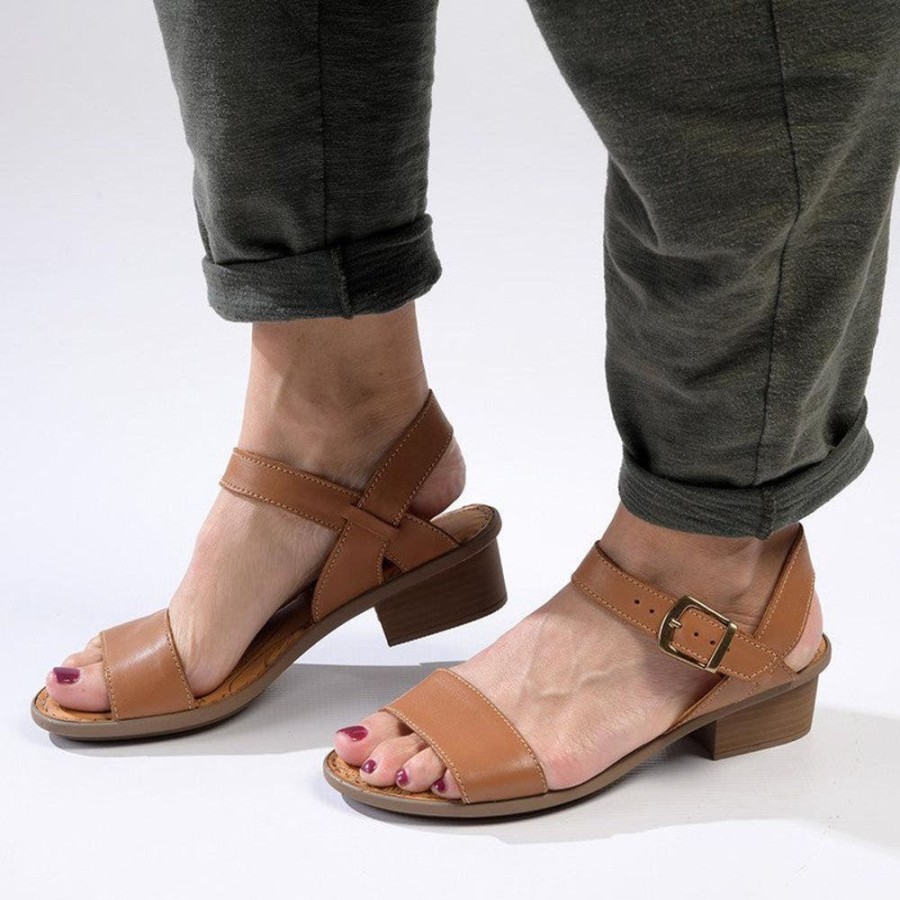 Heels Tsonga | Tsonga Kangcono Leather Low Block Heel Sandal Hazel Relaxa