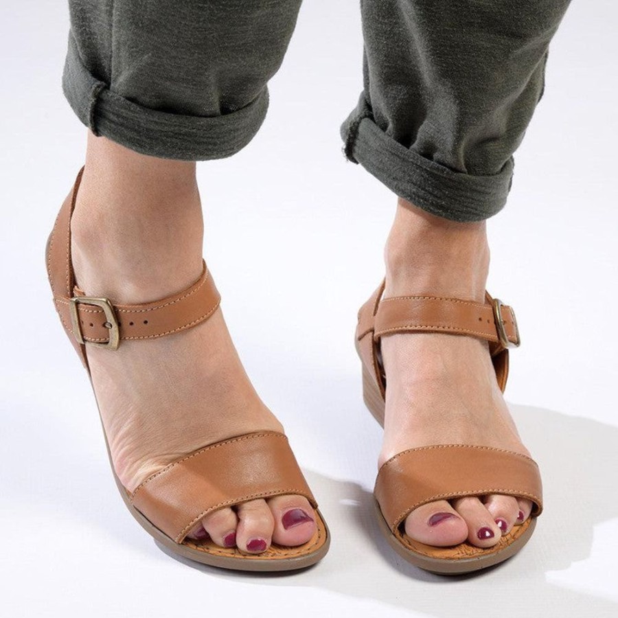 Heels Tsonga | Tsonga Kangcono Leather Low Block Heel Sandal Hazel Relaxa