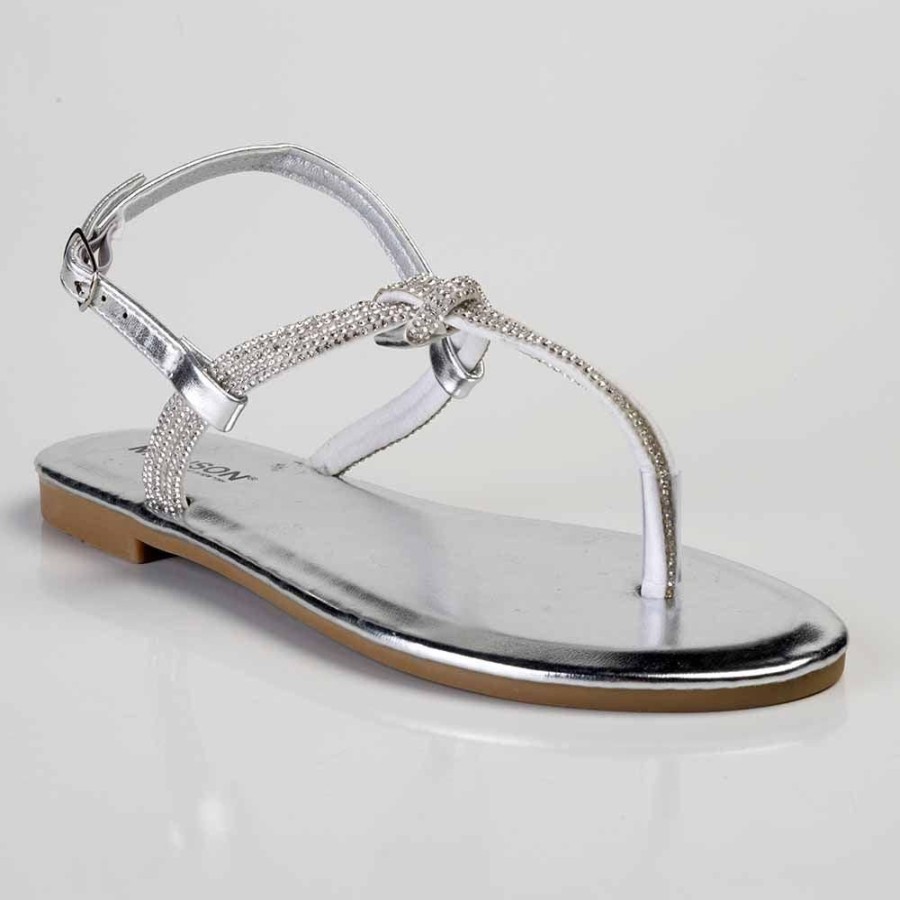 Slippers & Flats Madison Heart of New York | Madison Heather Metallic T-Bar Sandal Silver