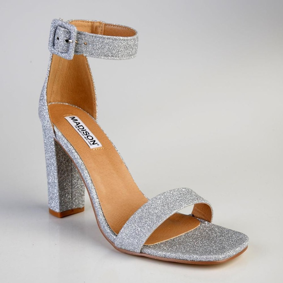 Heels Madison Heart of New York | Madison Angelique Classic Block Heel Sandal Silver