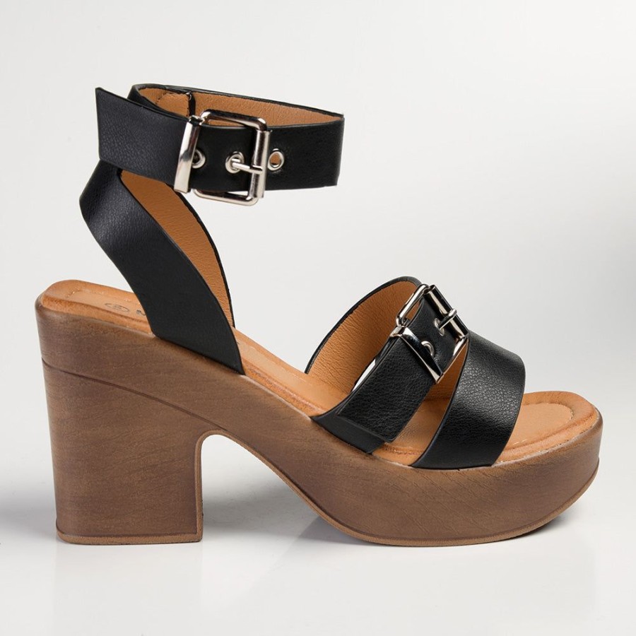 Heels Madison Heart of New York | Madison Annie Clog Ankle Buckle Sandal Black