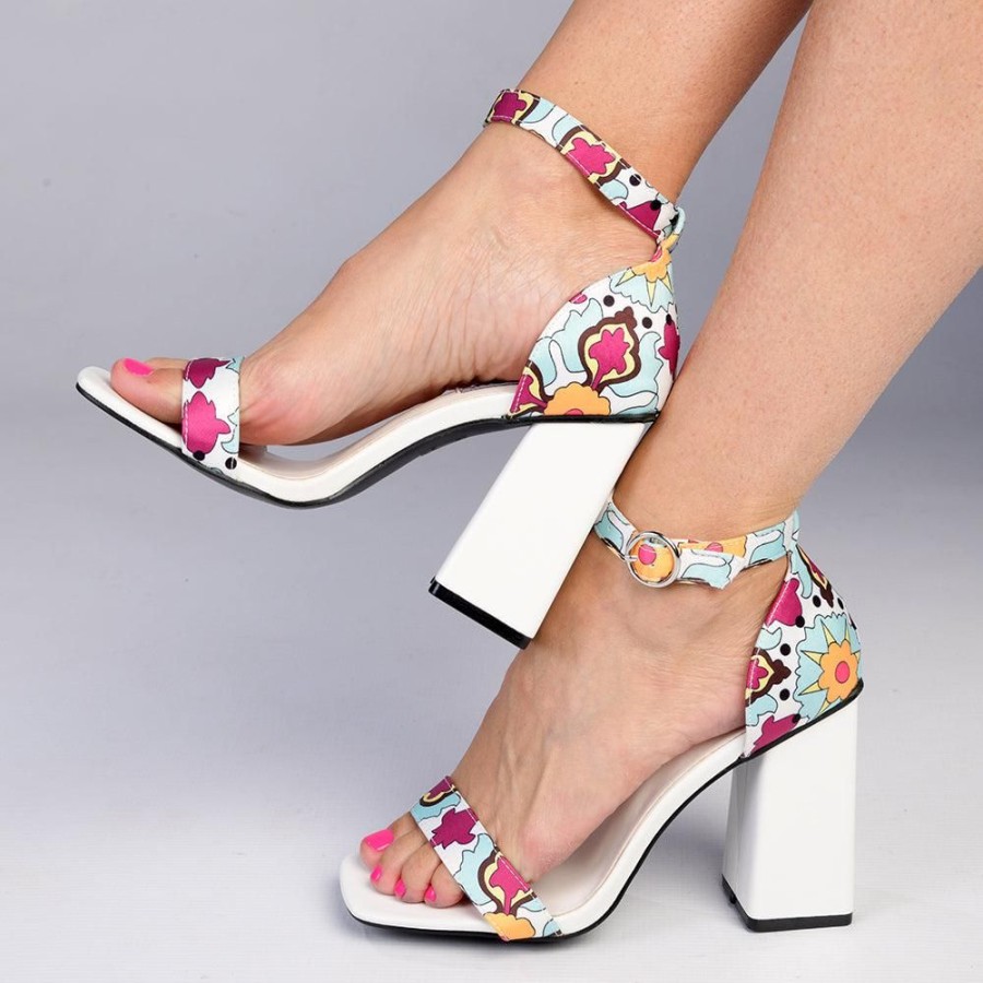 Heels Madison Heart of New York | Madison Adeline Block Heel Sandal White Multi